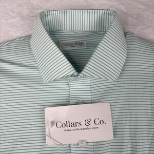Collars and Co Featherweight Short Sleeve Polo Green Striped Small Relaxed Green